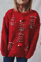 R&B | Weihnachtsmuster Gestrickter Rundhalsausschnitt Langarmpullover