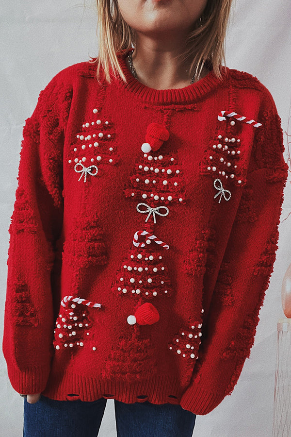 R&B | Weihnachtsmuster Gestrickter Rundhalsausschnitt Langarmpullover