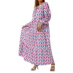 R&B | Großes böhmisches Kleid mit Rundhalsausschnitt und Laternenärmeln