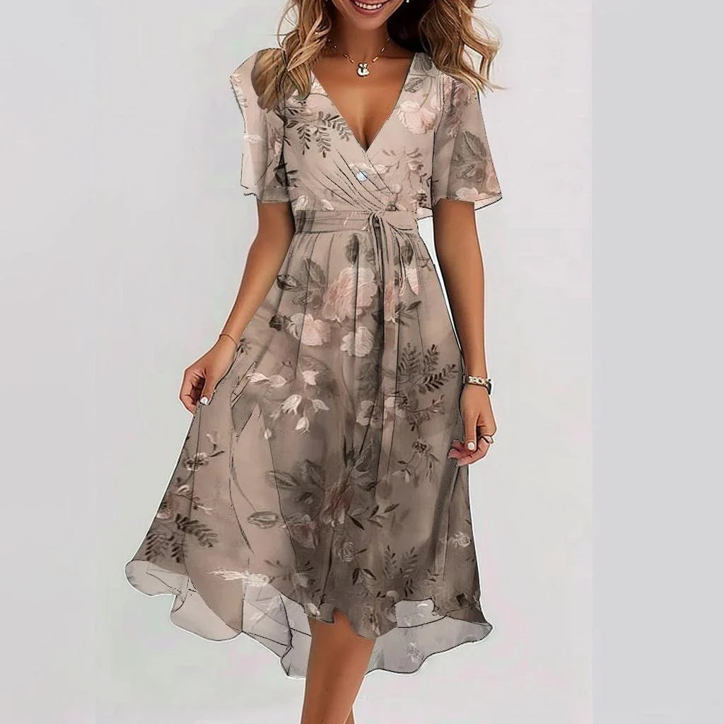 R&B | Stilvolles Blumenkleid mit Kurzen Ärmeln