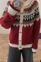 R&B | Rundhals Fair Isle Weihnachten Hornknopf Strickjacke
