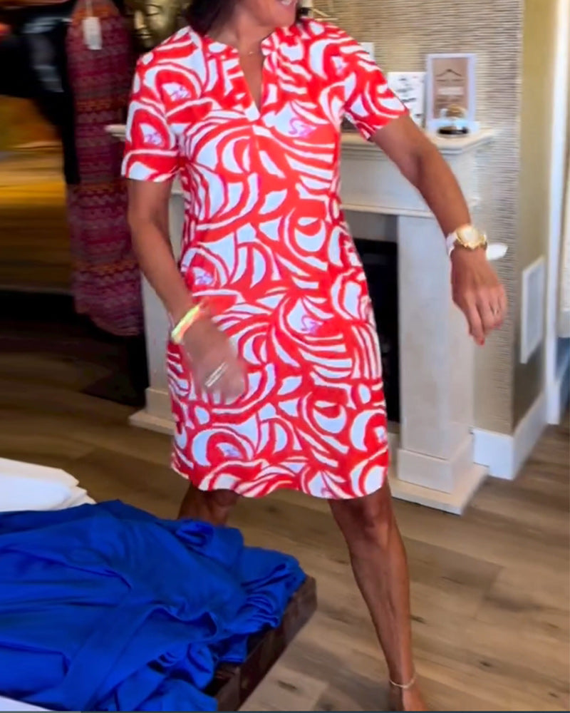 R&B | Lässiges Kurzärmeliges Kleid mit Print