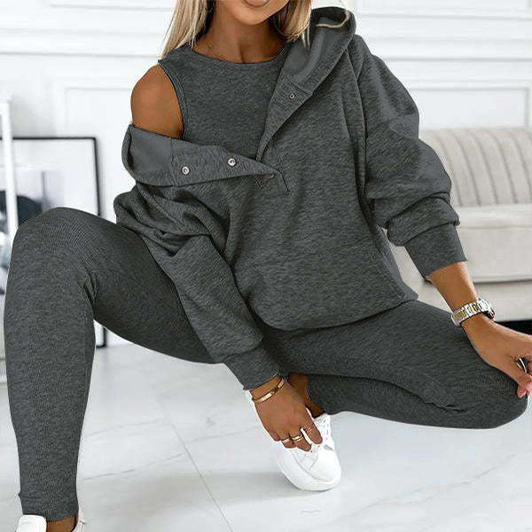 R&B | 3-Teiliges Damen-Sportanzug mit Lockerem Kapuzenpullover und Slim-Hosen