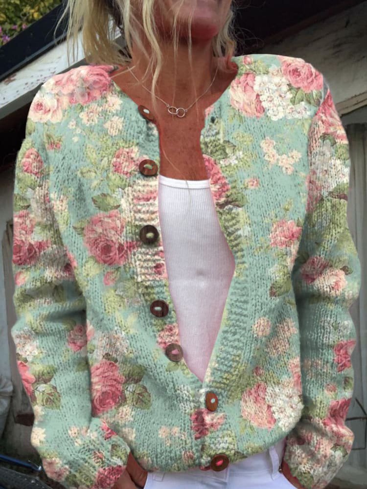 R&B | Weiche Strickjacke mit Blütenstickerei