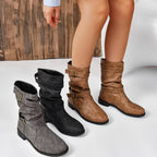 R&B | Retro-Charme Schlabbernde Schnallen-Riemen Western Stiefeletten