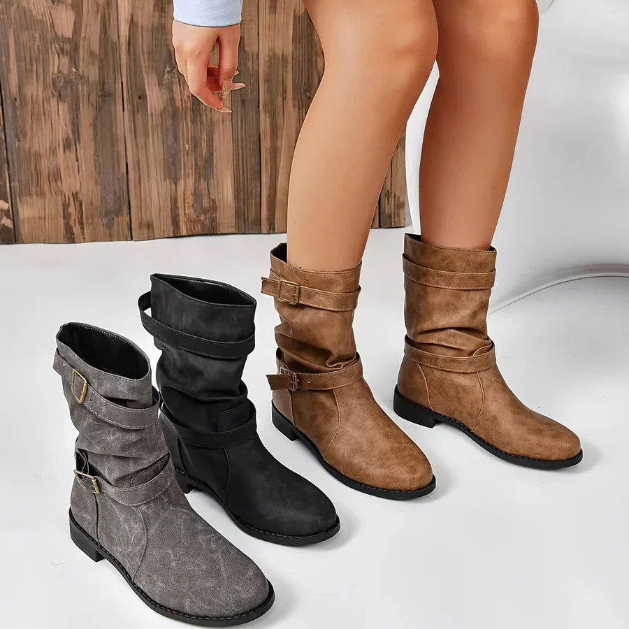 R&B | Vintage Schnalle Strap Western Ankle Boots für Frauen