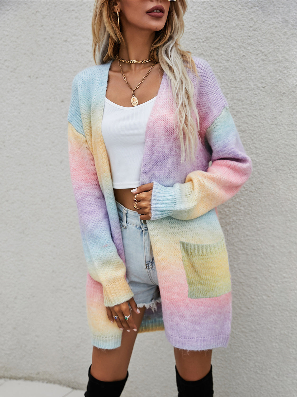 R&B | Engel Flügel Vollgröße Gefütterte Offene Vorderansicht Gradient Cardigan