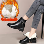 R&B | Damen Echtes Leder Metall Schnalle Samt Stiefel