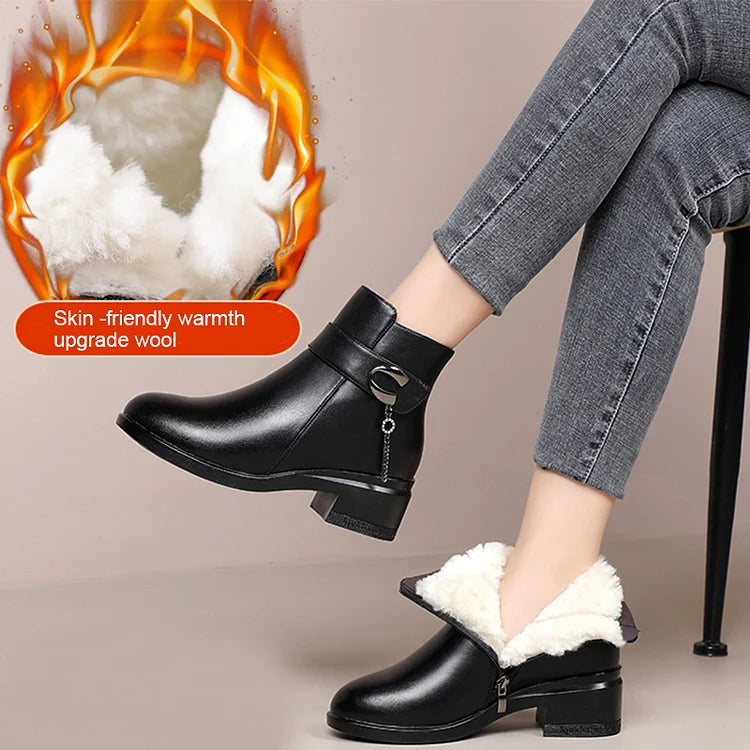 R&B | Damen Echtes Leder Metall Schnalle Samt Stiefel