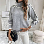 R&B | Strickpullover mit Hohem Kragen Kontrastkanten Warm und Modern