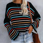 R&B | gestreifter V-Ausschnitt-Strickpullover für den Lagenlook im Herbst