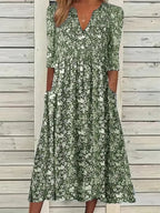 R&B | Midikleid A-Linie Passform V-Ausschnitt 3/4 Ärmel Blumenmuster