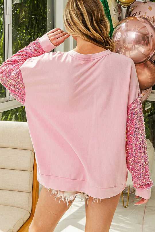 R&B | Weihnachten Lässig Locker Rundhals Pailletten Ärmel Sweatshirt