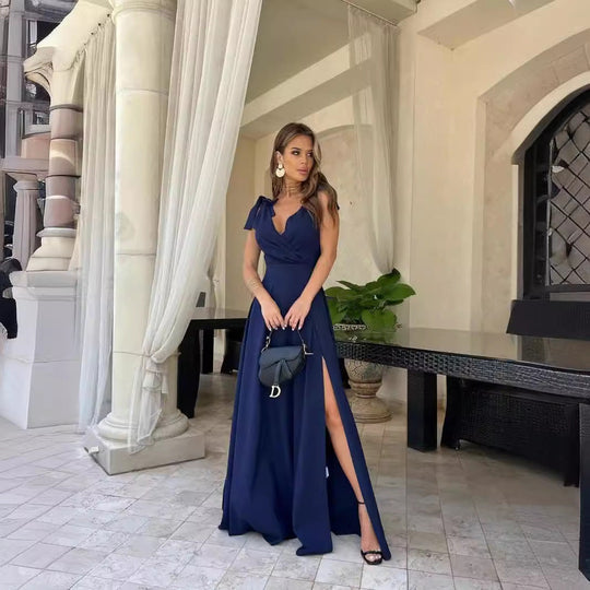 R&B | Abendkleid Langer Plissierter Einfarbiger