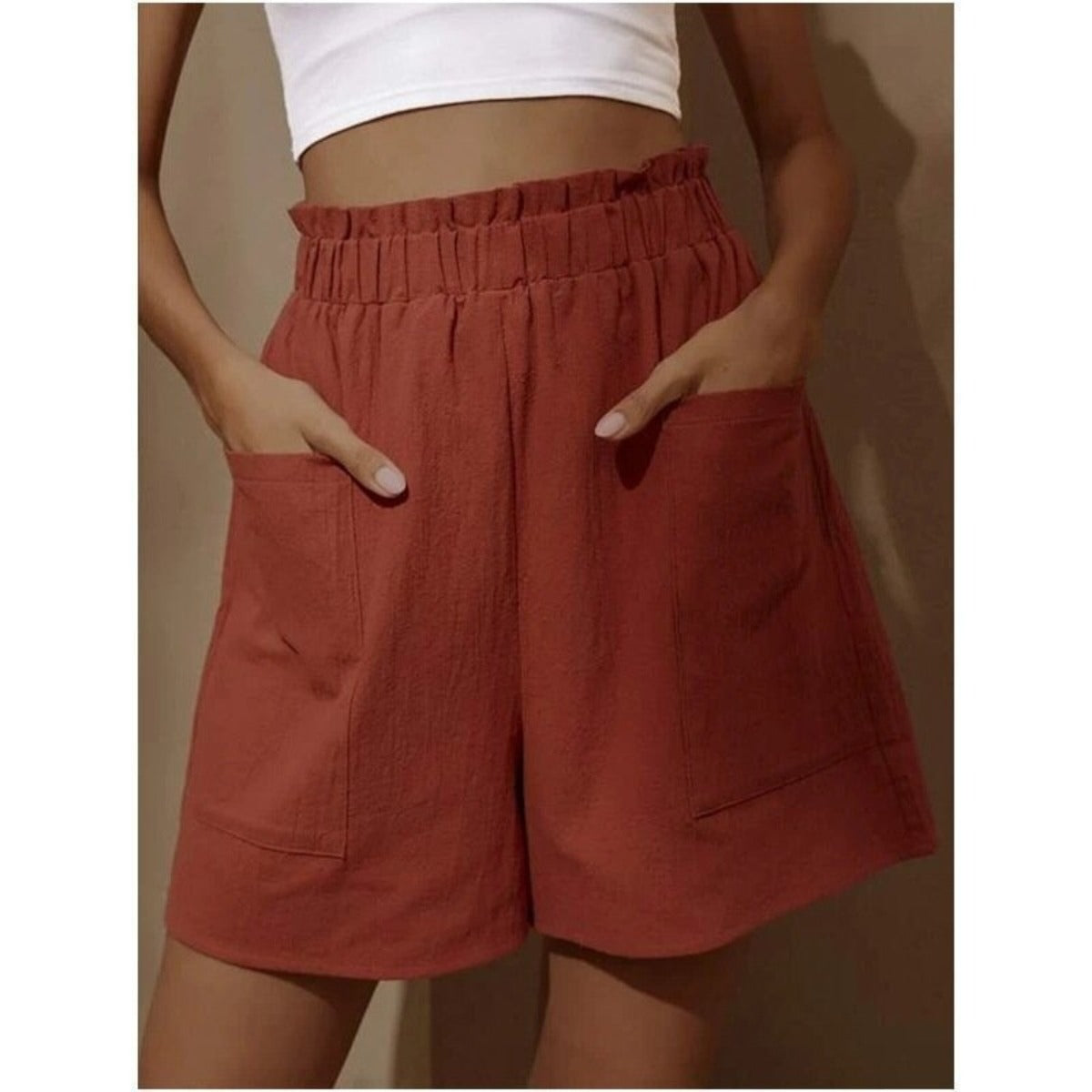 R&B | Shorts aus Baumwolle und Leinen mit hoher Taille für Damen