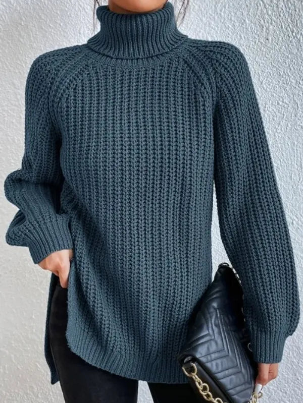 R&B-rollkragenpullover Mit Raglanärmel Und Geteiltem Saum