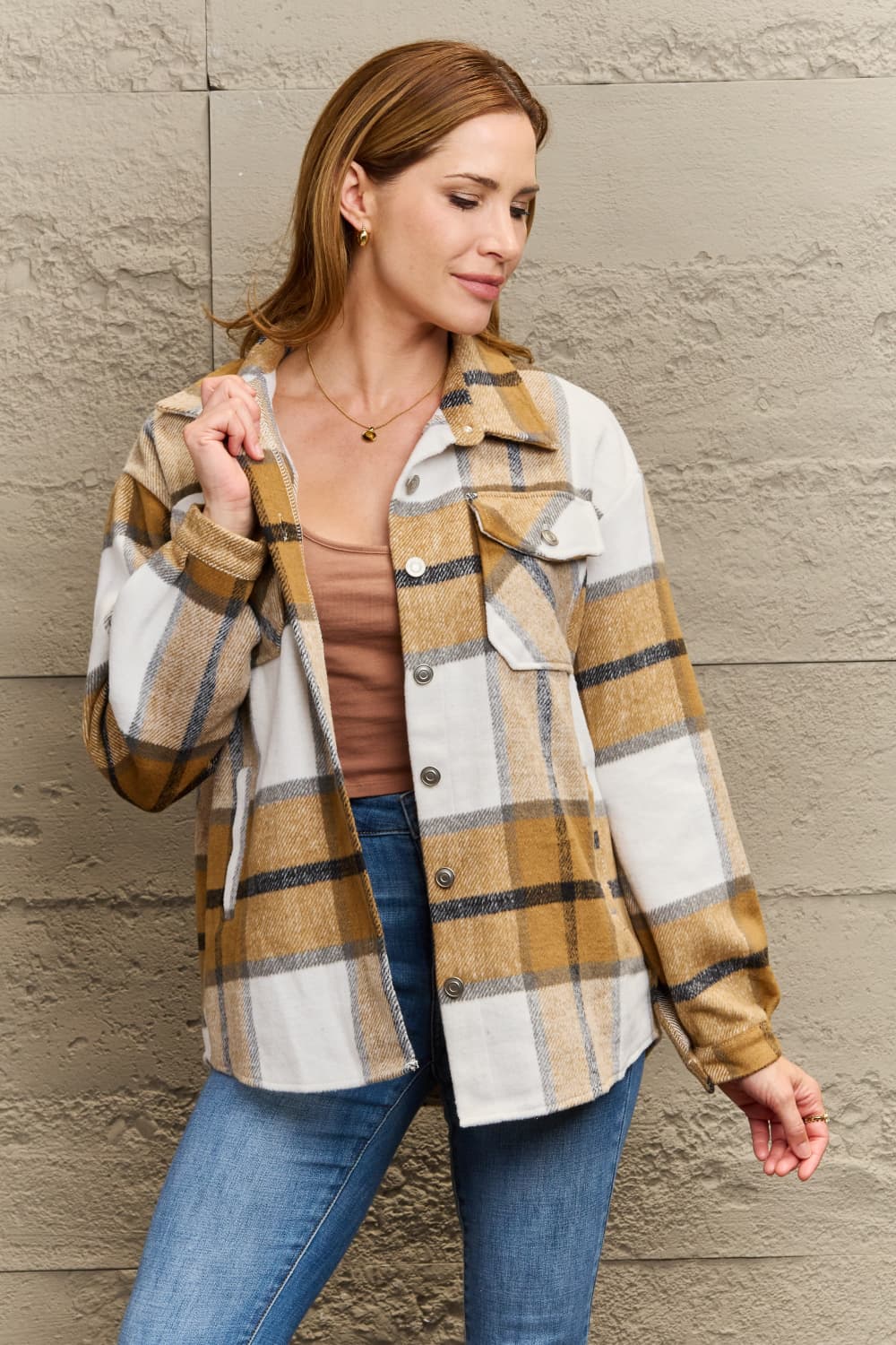 R&B | Karo Gefallen Schulter Shirtjacke