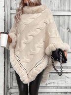 R&B | Poncho mit Kunstpelzrand und Grobstrickmuster Acryl Elegant und Warm