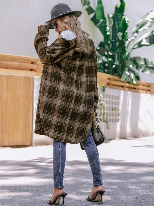 R&B | Karierter Wollmix Langmantel mit Reverskragen - Lässig sitzender Wintermantel für Freizeit- und Businesskleidung