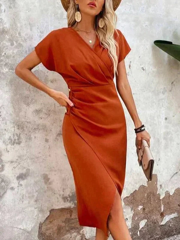 R&B | Midi-Kleid mit V-Ausschnitt und Schlitz