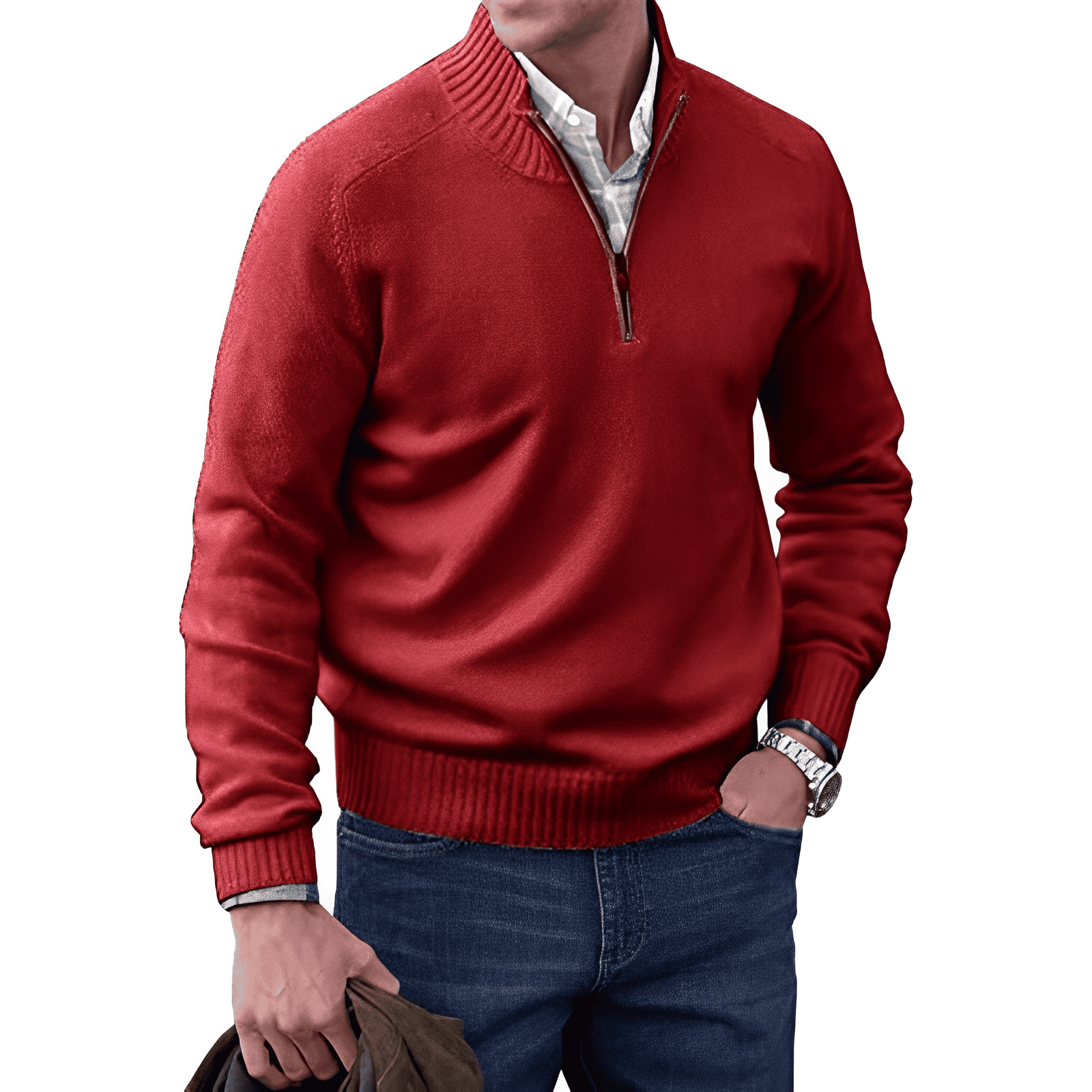 R&B | Klassischer Halb-zip Pullover für Männer Baumwolle Komfortabel und Warm