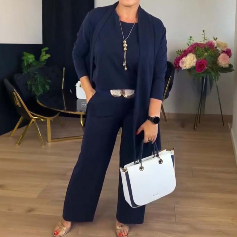 R&B | Stylisches 3-Teilige Set Bestehend Aus Einem Langen Cardigan, Top und Hose