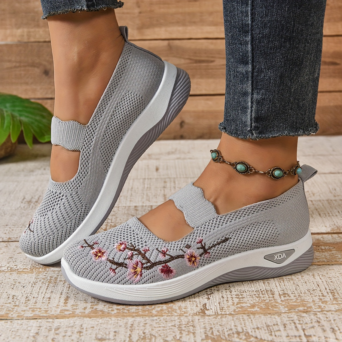 Blumenbestickte Mesh Slip-On Schuhe R&B R&B