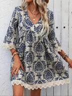 R&B | Bedrucktes Freizeitkleid mit V-Ausschnitt
