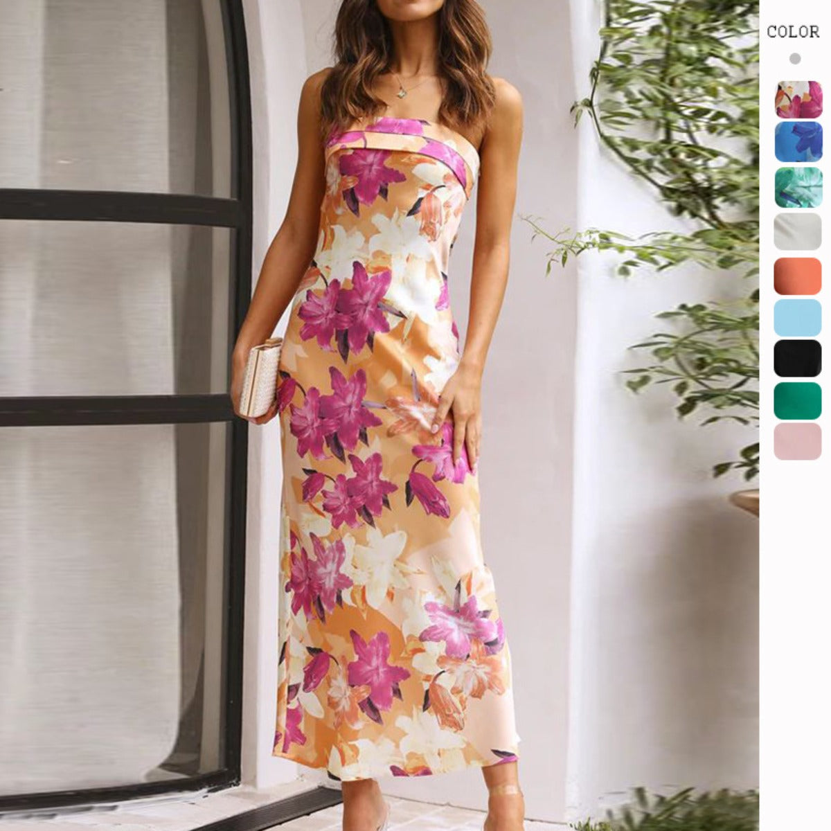 R&B | Satin rückenfreies Röhrentop Kleid