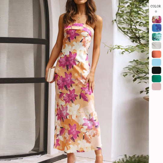 R&B | Satin rückenfreies Röhrentop Kleid