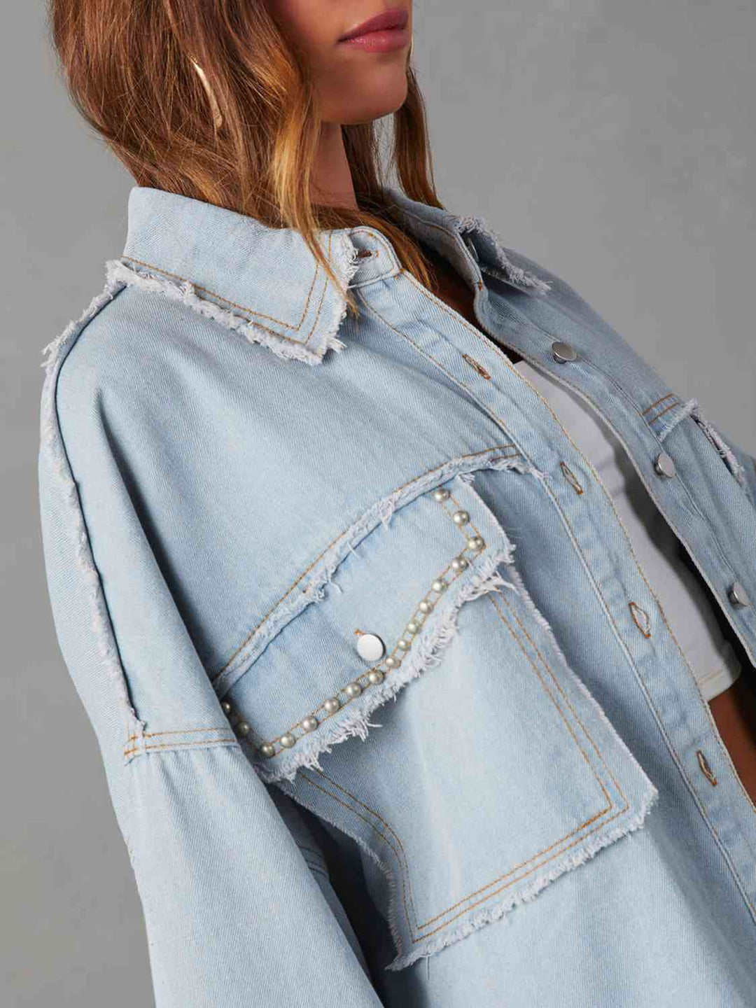 R&B | Button Down Raw Hem Denim Jacke