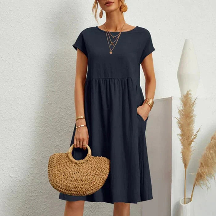 R&B – baumwollkleid für damen mit rundem ausschnitt