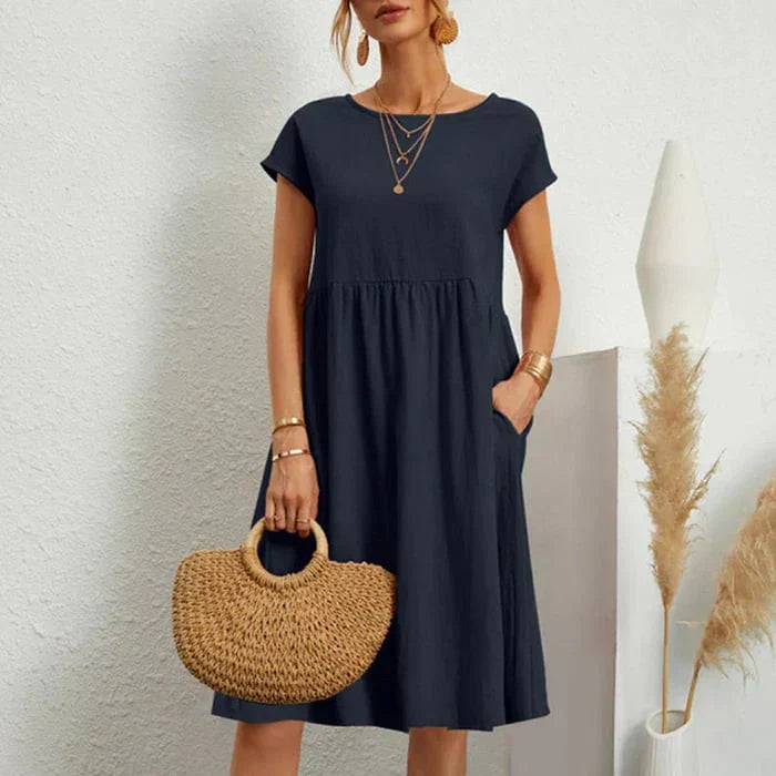 Heidi-Mode – baumwollkleid für damen mit rundem ausschnitt