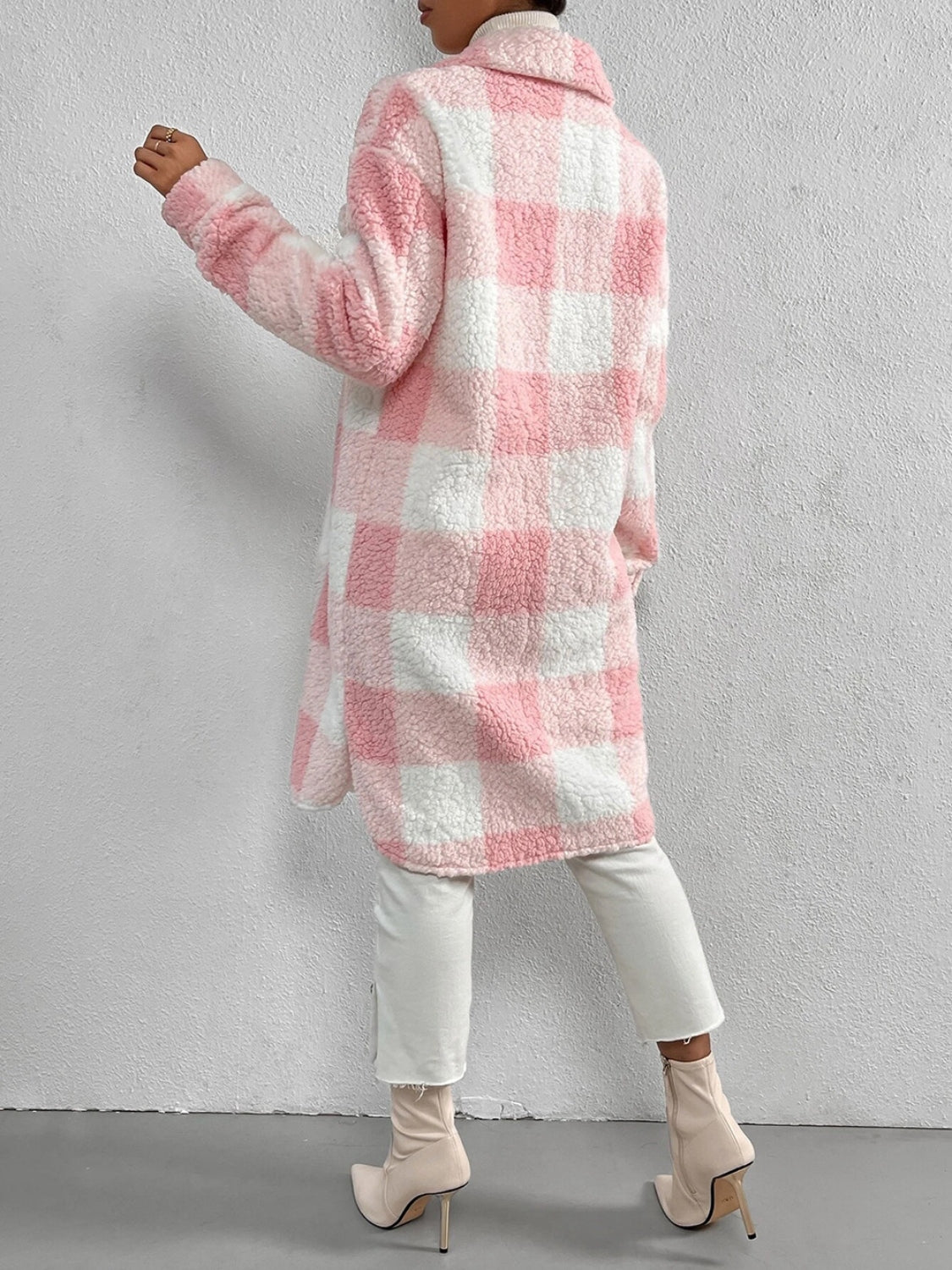 R&B | kariert Jacke mit plüschigem Kragen und Knöpfen