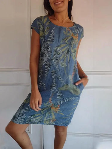 R&B | Damen Bedrucktes Baumwoll- und Leinenkleid