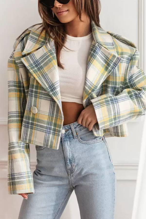 R&B | Herbst/Winter Wendekragen Karomuster Jacke