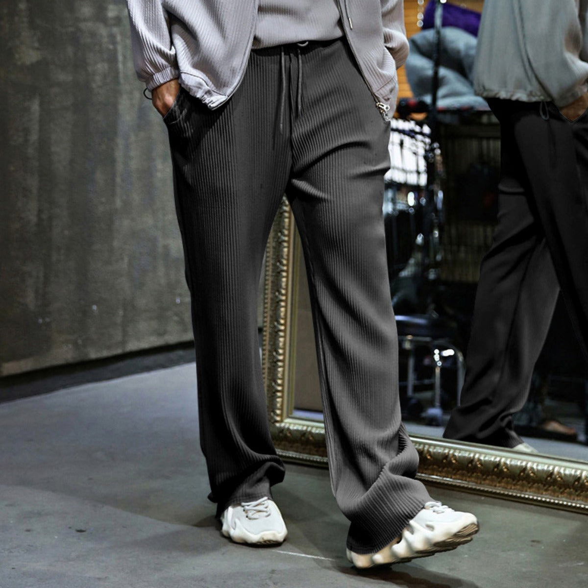 R&B | Dropping Gestreifte Hose mit hoher Taille und weitem Bein