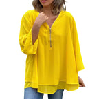 R&B | Chiffon Reißverschluss Top mit V-Ausschnitt