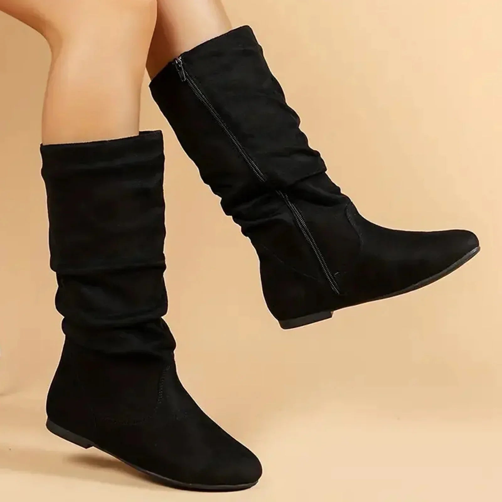 R&B | Wildleder Stiefeletten Bis Zur Wade mit Seitlichem Reißverschluss