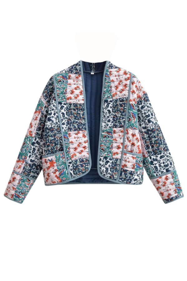 R&B | Bedruckte lockere lässige Strickjacke kurze gesteppte Baumwolljacke