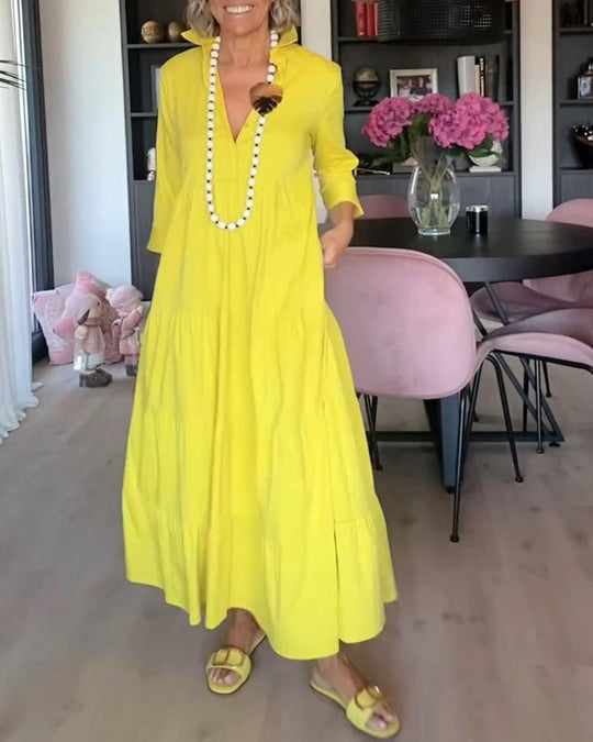 R&B | Lässiges Einfarbiges Patchworkkleid mit Reverstasche