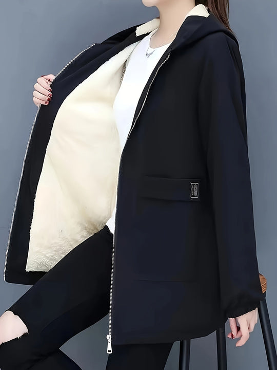 R&B | Stylische warme Fleece-Winterjacke mit Kapuze und Reißverschluss Ideal für Herbst/Winter