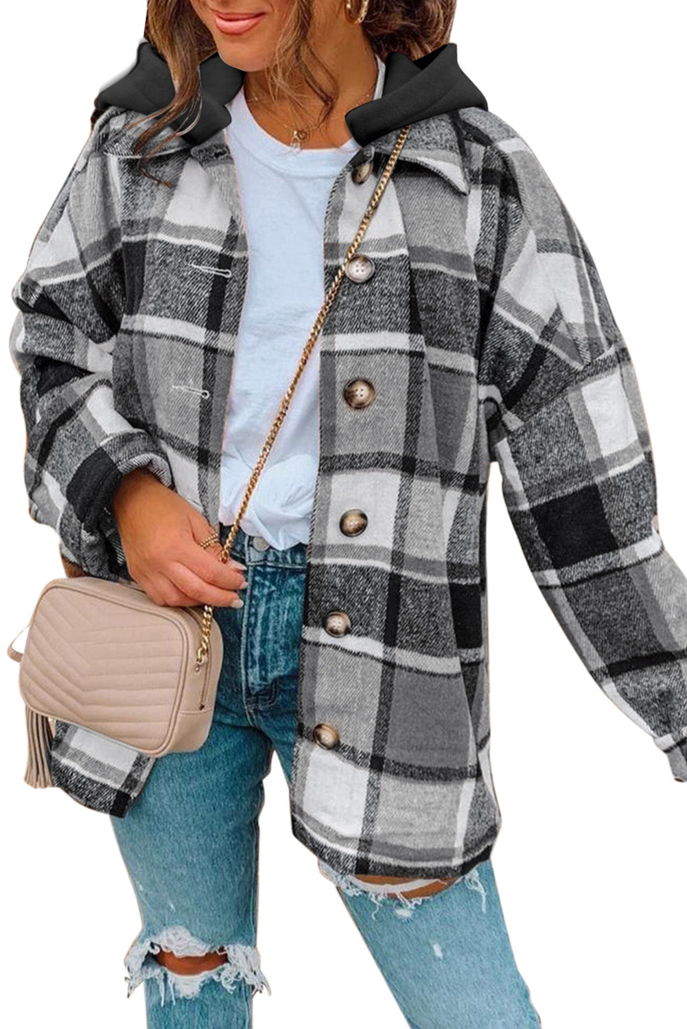 R&B | Gitter Oversized Jacke mit Kapuze Lässiger Komfort Warm und Trendy
