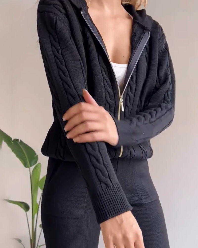 R&B | Lässiges Jacquard-Cardigan-Set mit Twist-Design