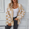 R&B | Cardigan - Damen Herbst Casual Karierter Gestrickter Cardigan