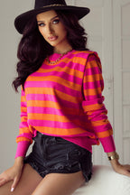 Stripe Schulterpolster Rundhals-Pullover