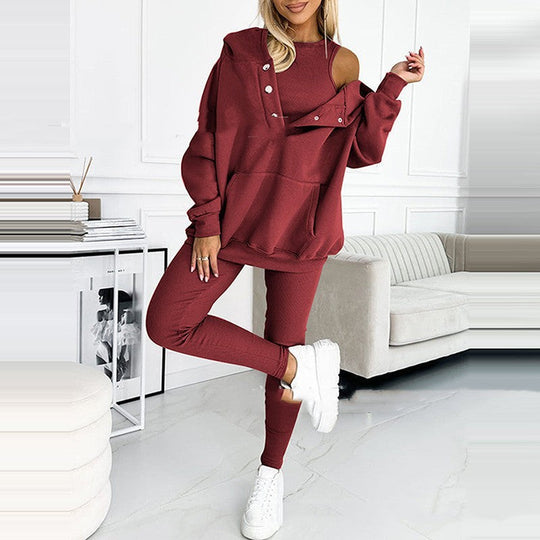 R&B | 3-Teiliges Damen-Sportanzug mit Lockerem Kapuzenpullover und Slim-Hosen