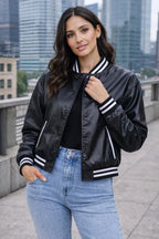 Damen Leder Bomberjacke mit sportlichem Schnitt