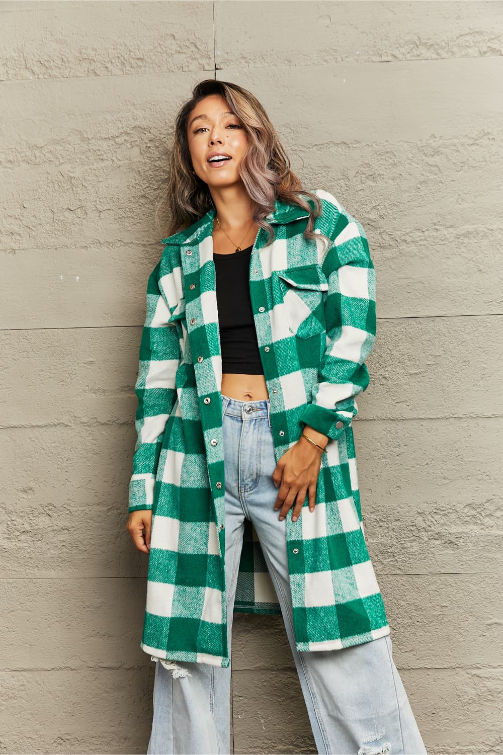 R&B | Karierte Longline Hemdjacke