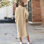 R&B | Bequeme Damen Maxi Pullover Kleid mit Kragen